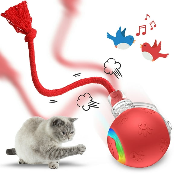 JDMEOPD Speed 2.0 Tail Interactive Cat Toys for Indoor Cats – Smart Motion-Activated Rolling Ball with Tail, Chirping Sounds, and USB Rechargeable Design for Enrichment & Exercise(Red)