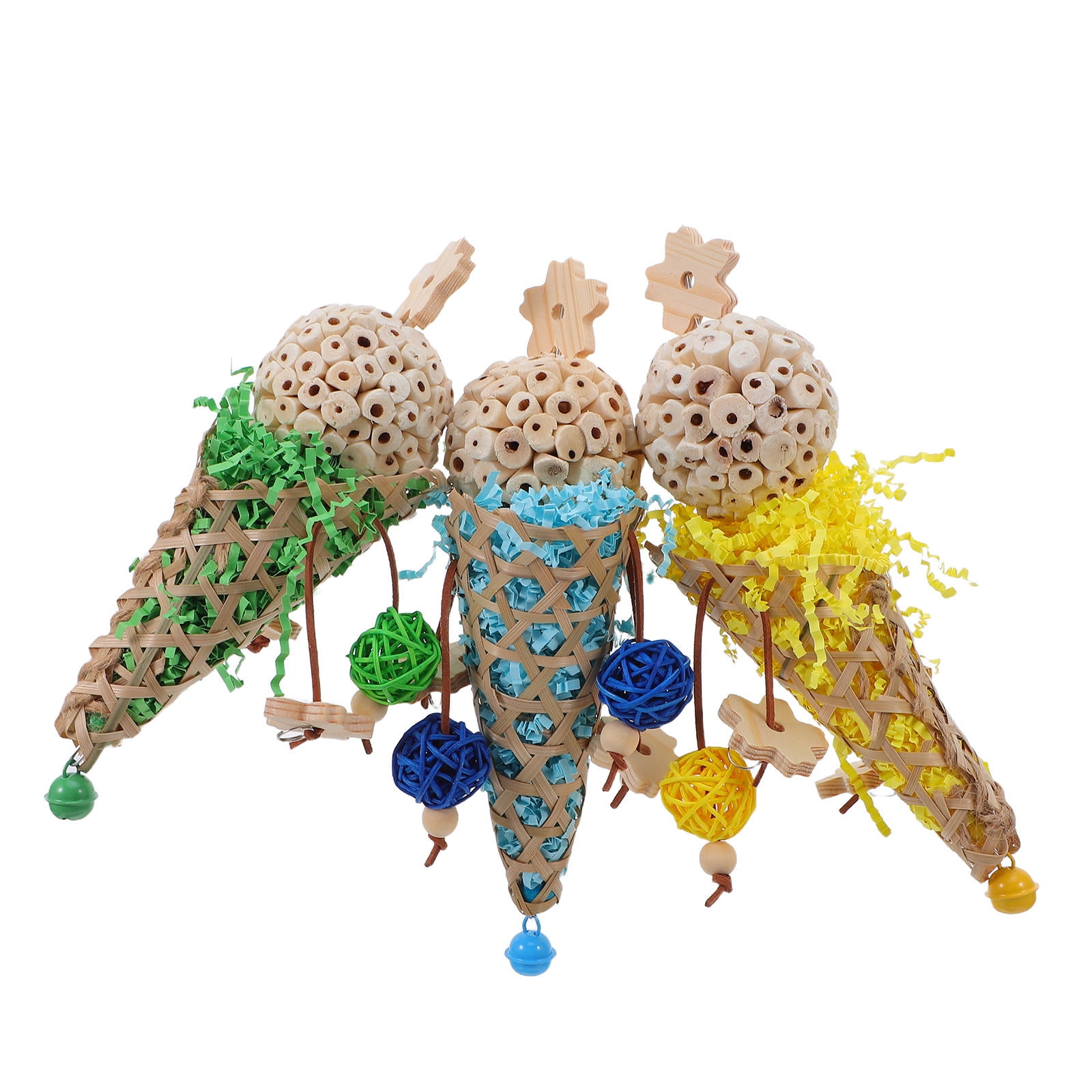 ETHZZLE 3pcs Parrot Foraging Hanging Rattan Ball Shredder Cage Accessory
