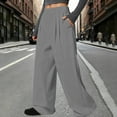 thumbnail image 7 of Horkkom Dress Pants Women Trendy Elastic Waist Wide Leg Pants Loose Solid Color Casual Pants with Pockets Pleated L, 7 of 7