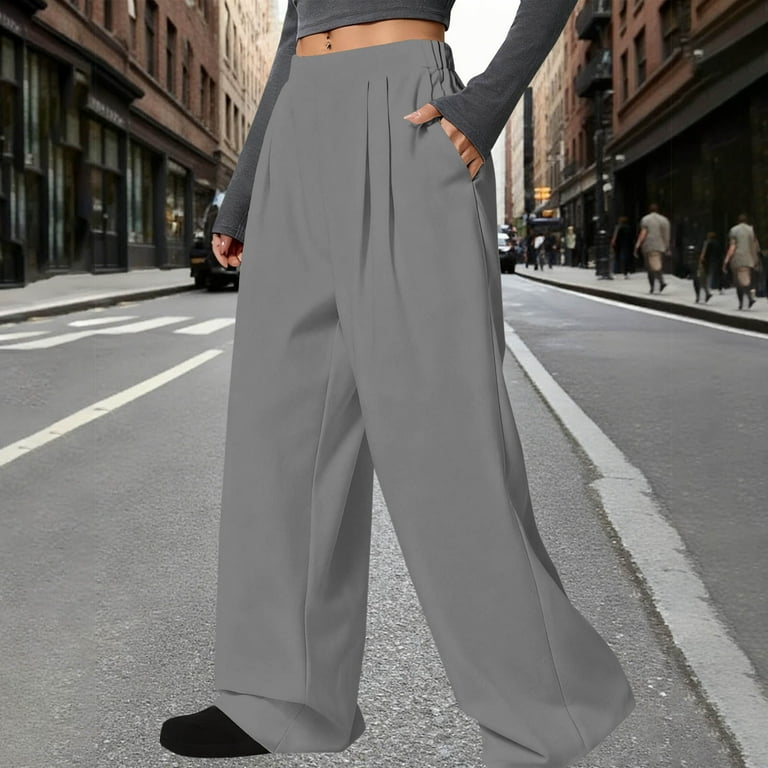 Women's Wide-Leg Dress Pants Casual Pleated Loose Baggy Pants
