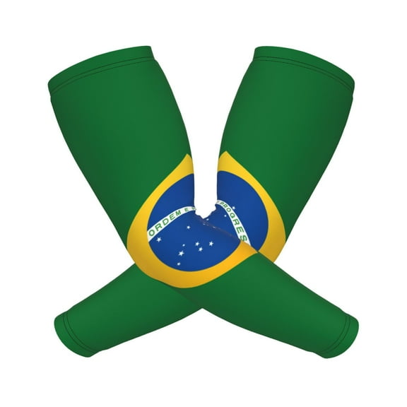 Compression Arm Sleeves Cooling For Men Women Brazil Flag Sun Protection Sleeve Baseball Athletic Basketball Sleeve Cover