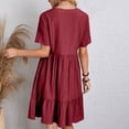 thumbnail image 6 of Women's Summer Dress Casual Loose V Neck Short Sleeve Tiered Dress Ruffle Hem A-Line Flowy Swing Midi Dresses, 6 of 6