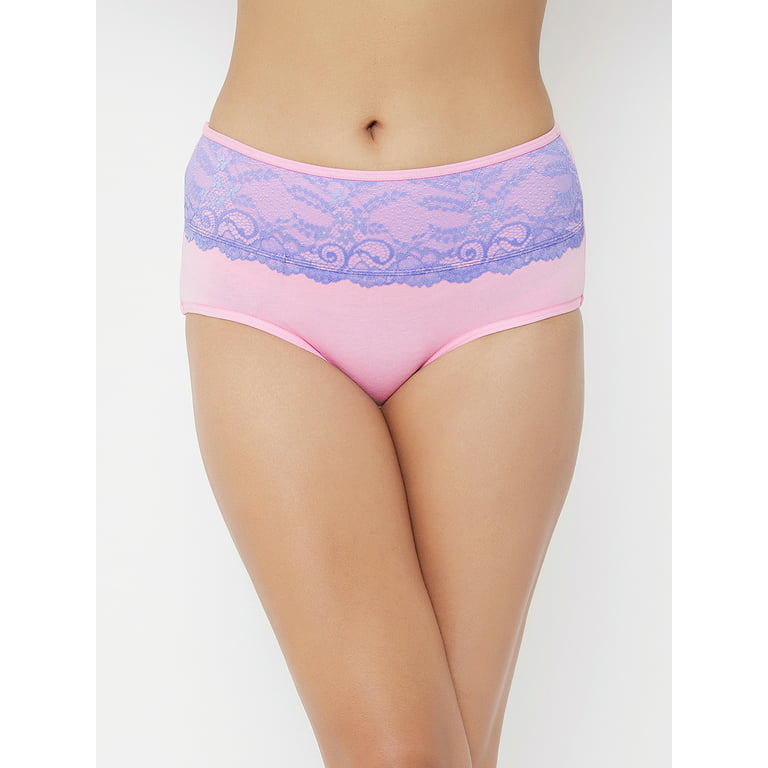 Clovia High Waist Hipster Panty with Lace Waist in Light Pink - Cotton
