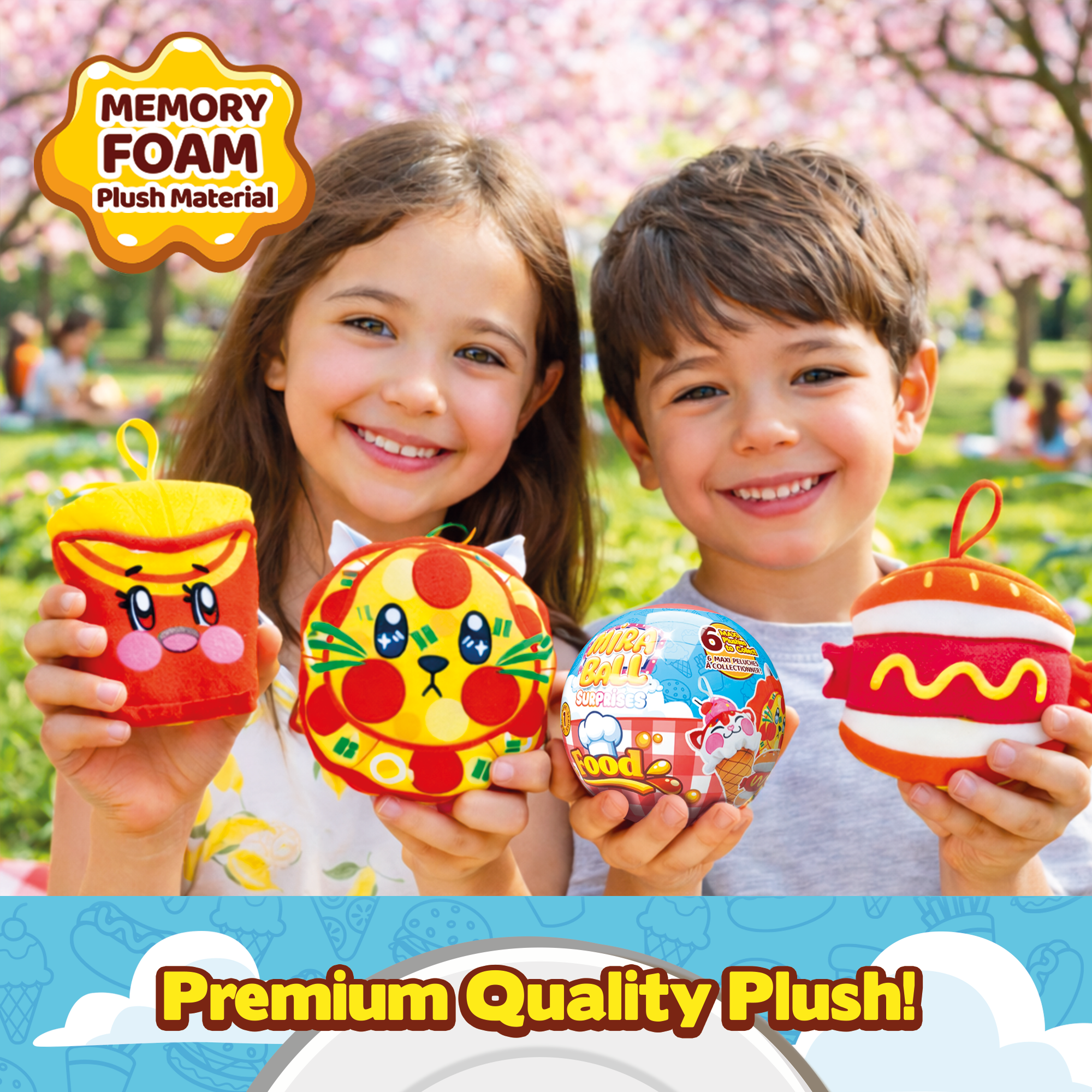 Miraball Surprises Food - Pack of 3, Blind Capsule Toys with Expandable Memory Foam Plush & Stickers - Fun Mystery Plush Balls for Kids Collectible Toy Surprises, Party Favors, Gifting