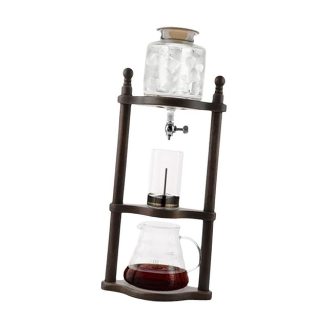 simhoa High Borosilicate Glass Brew Dripper, Iced Coffee Maker Drip Coffee Maker Cold Fraxinus Wood