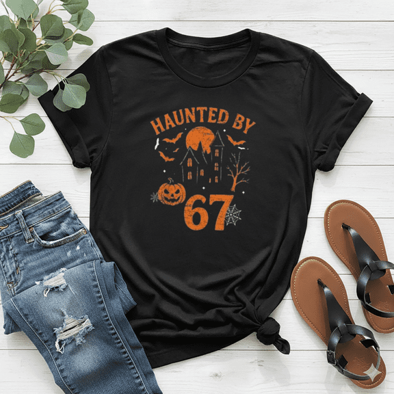 Haunted By 67 Funny Halloween Six Seven Meme Unisex T-Shirt, up to Size 5XL