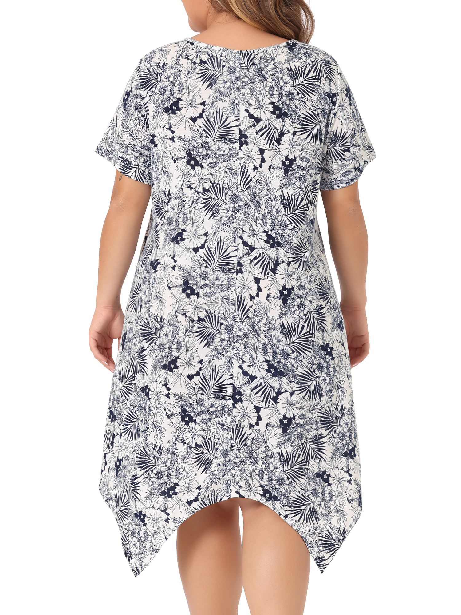 DARING DIVA Women's Plus Floral Cute Irregular Sleep Dress 4X Navy Blue