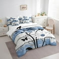 thumbnail image 3 of jejeloiu Blue Floral Daisy Bedding Comforter Set,7 Pieces,Butterfly Butterflies Silhouette Full Bedding Set,Old Barn Door Fitted Sheet Flat Sheet,Microfiber Bedroom Decorative Reversible, 3 of 7