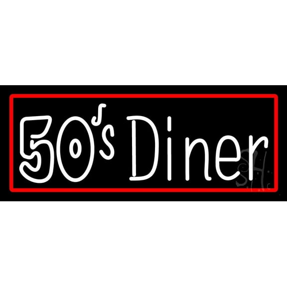 Red Border 50s Diner Music Cd LED Neon Sign 13 x 32 - inches, Black Square Cut Acrylic Backing, with Dimmer - Bright and Premium built indoor LED Neon Sign for café, club, party, event and stroefront.