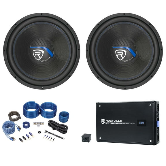 (2) Rockville K5 W15K5S2 15" 2000w 2 Ohm Car Subwoofers Mono Amplifier Amp Kit