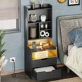 ADORNEVE Tall Nightstand with Charging Station and LED Lights, Bedside