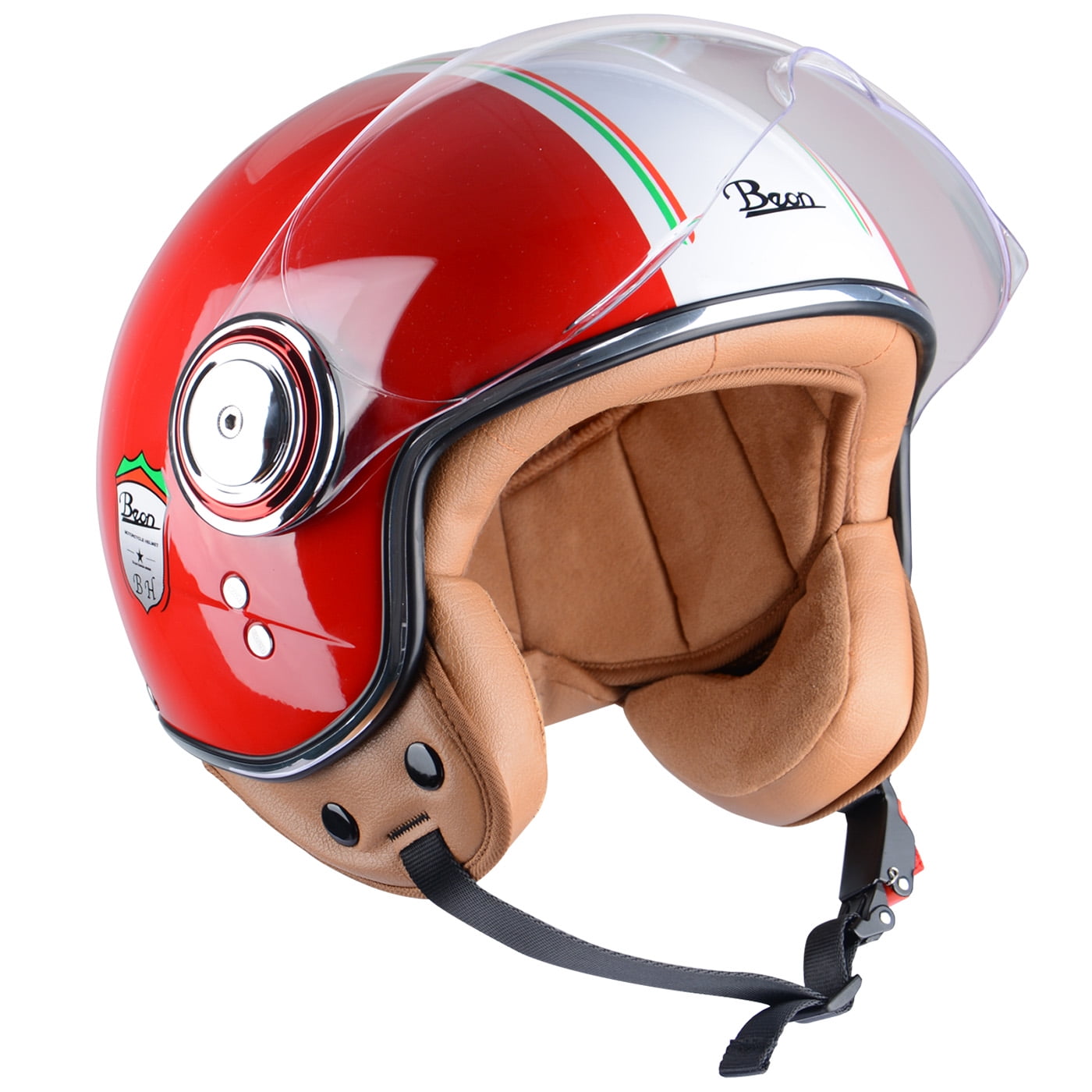 BEON Half Face Retro Vintage Motorcycle Helmet with Anti-Scratch Visor for Adults Moped Vespa, DOT & ECE Approved