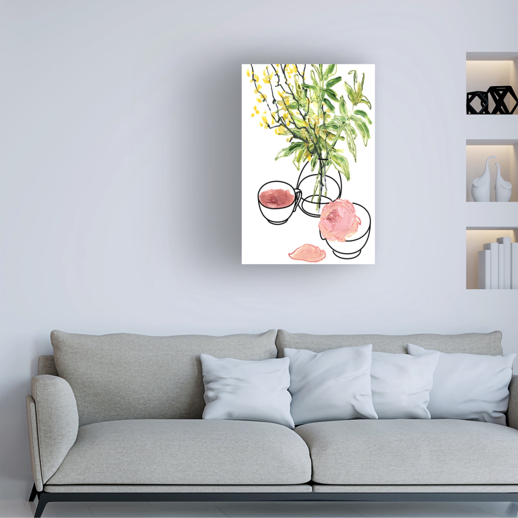 Trademark Fine Art Rosana Laiz Blursbyai Vase, teacup, and rose Canvas Wall Art