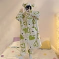 thumbnail image 6 of Women's Flannel Robe Fuzzy Terry Cloth Robes Animal Ear Hooded Long Sleeve Soft Plush Bathrobe Cute Fleece Pajamas, Green, L, 6 of 6