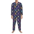 thumbnail image 3 of Yiaed Colorful Dinosaur Print Men’s Pajamas Set - Long Sleeve Button Down Sleep Shirt and Pajama Bottoms Sleepwear Set Mens Pjs Sets Men's Pajama Bottoms-Small, 3 of 7