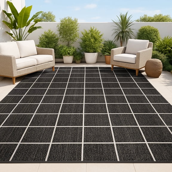 JONATHAN Y SANTA MONICA 4 x 6 Area Rug, Grid Squares - Dark Gray/Cream, SMB200B-4
