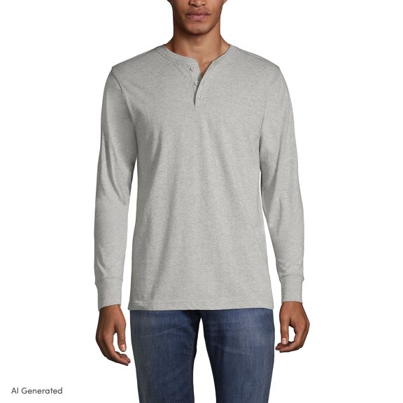 Lands' End Men's Super-T Long Sleeve Henley Shirt