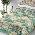 thumbnail image 3 of Ambesonne Ethnic Fitted & Flat Sheet with Shams 4 Pcs Set, Folk Floral Ornament Print, Full, Jade Green Plum Mustard, 3 of 5