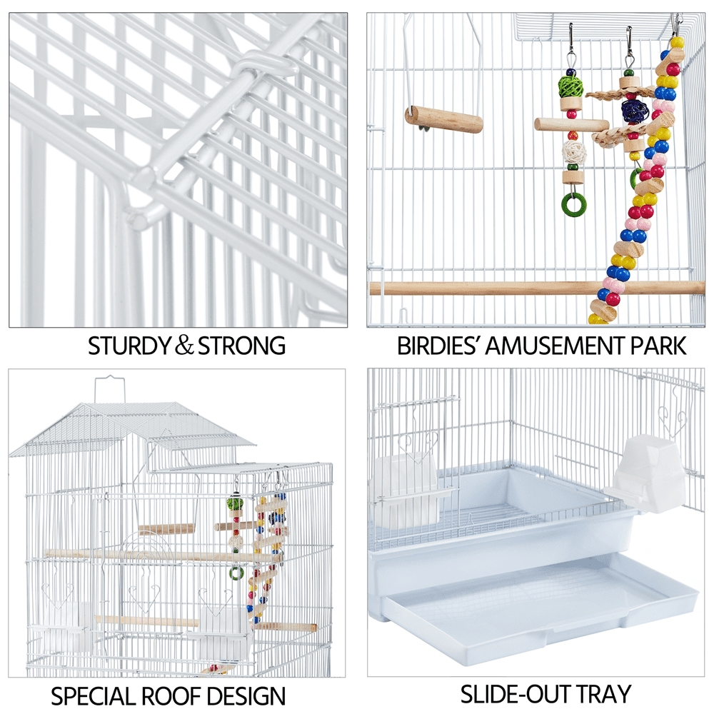 Yaheetech 39''H Metal Parrot Cage Birdcage with Toys & Swing, White