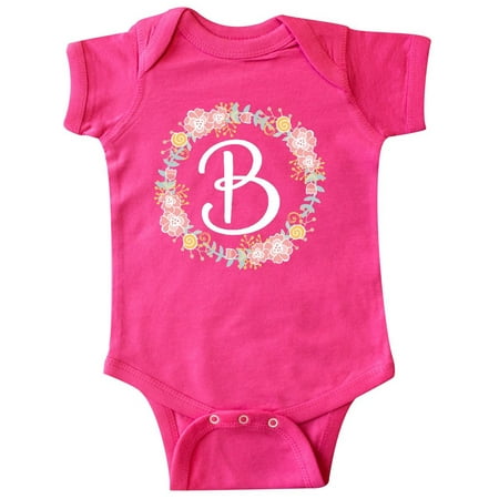 Alphabet Baby Clothes - B Monogram Alphabet Letter Rose Floral Wreath Infant Creeper