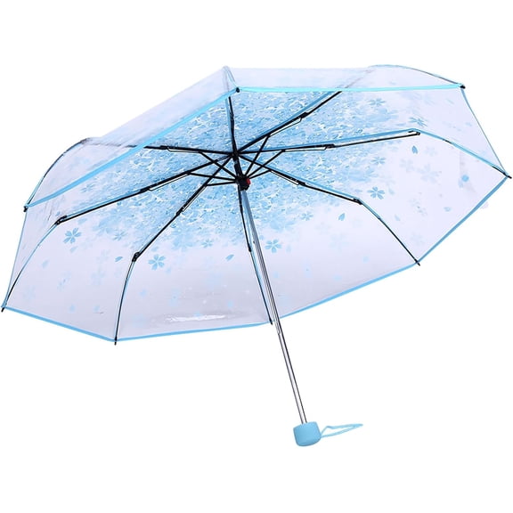 Clear Umbrella, 1PC Transparent Folding Umbrella Fashionable Princess Umbrella Cherry Blossom Windproof Travel Umbrella for Girls Boys Students