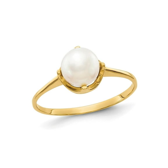 Gem & Harmony 10K Yellow Gold 6.5mm Freshwater Cultured White Pearl Ring (SIZE7) for Women