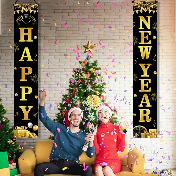 Decoraciones de Feliz Año Nuevo 2025 Letrero de porche de FELIZ AÑO NUEVO 2025 Decoraciones para puerta Decoraciones para fiesta de Nochevieja 2025 Año Nuevo