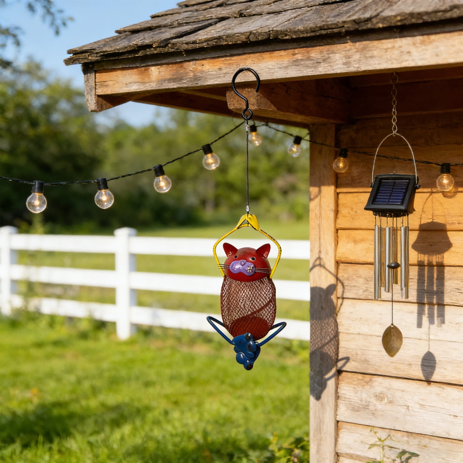 Bfogop Cute Cat Shaped Outside Wild Bird Feeder, Heavy Duty Metal Frame Outdoor Bird Feeders Hanging for Garden Yard Decoration 10 Inch
