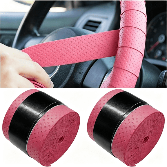 LADYGYM 2 Pcs 16.4 Ft Car Steering Wheel Tape,Non-Slip Sweat Absorbent Self-Adhesive Protective Bandage,Universal Breathable Auto Interior Accessories for Truck Suv(Red)