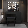 thumbnail image 3 of Vanity Set with 10 LED Bulbs Lighted Mirror, Makeup Table with Cushioned Stool, Dressing Table Dresser Desk with 3 Storage Shelves, 1 Drawer and 1 Cabinet for Women, Girls, Bedroom, Black, 3 of 9