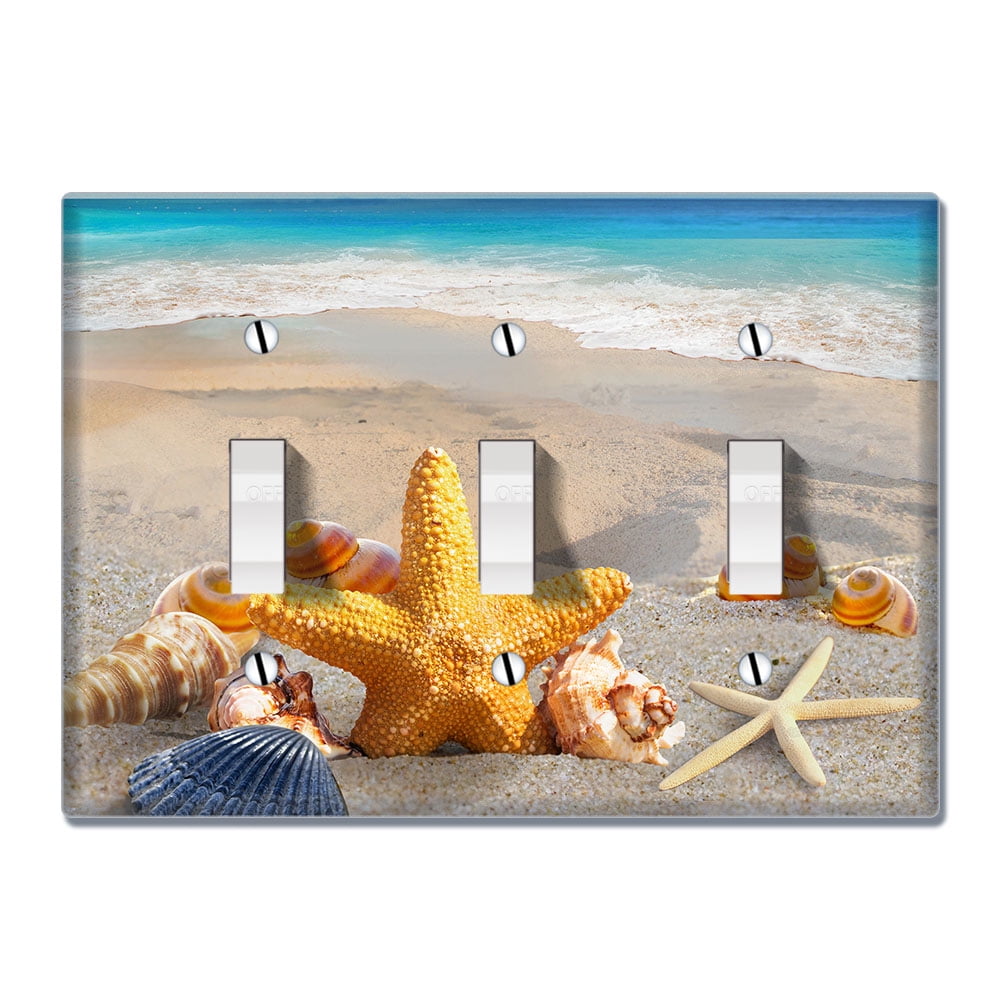 Wirester 3 Gang Toggle Wall Plate Switch Plate Cover Seashells On The Beach Walmart Com Walmart Com