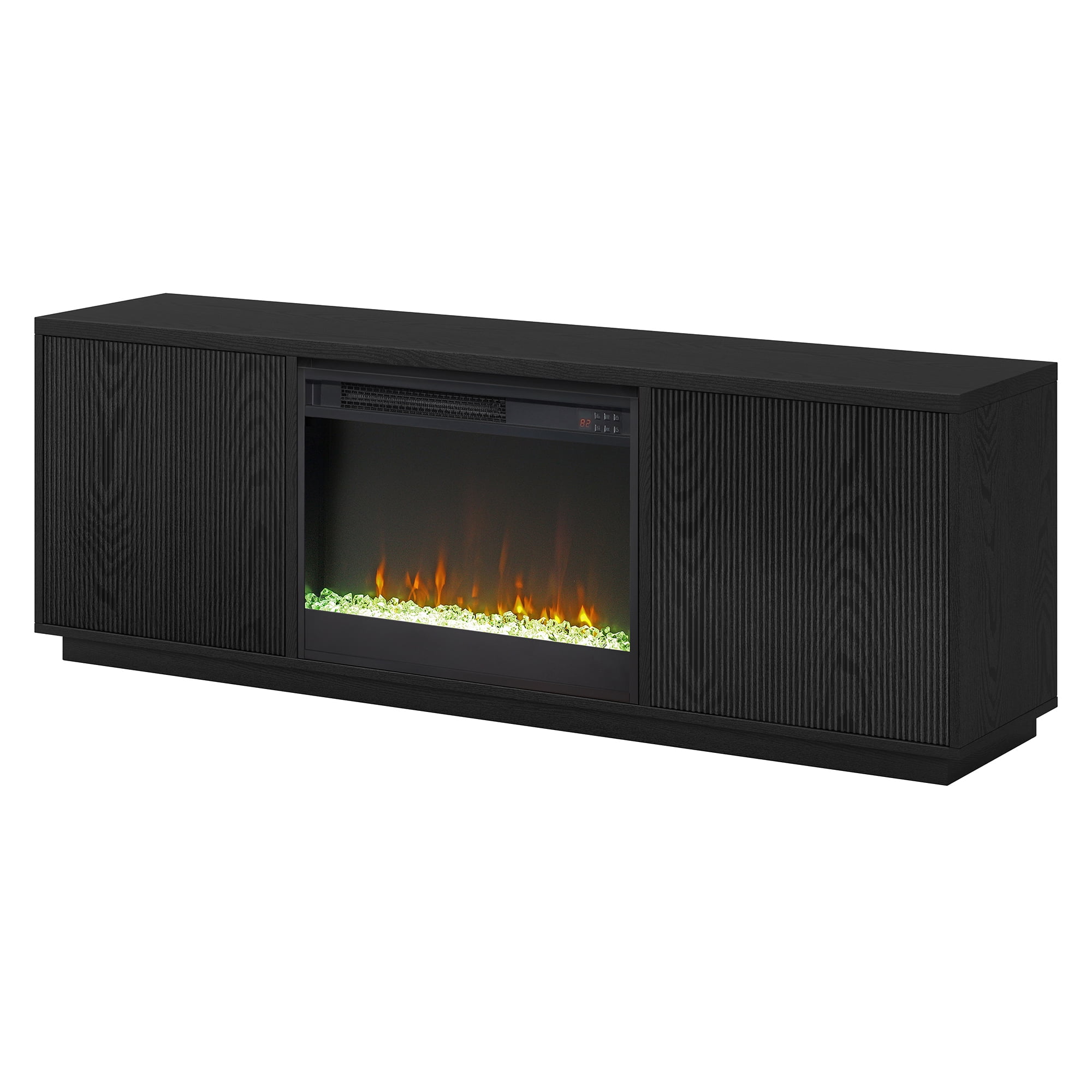 Hanson Rectangular TV Stand with 26" Crystal Fireplace for TV's up to 75" in Black Grain