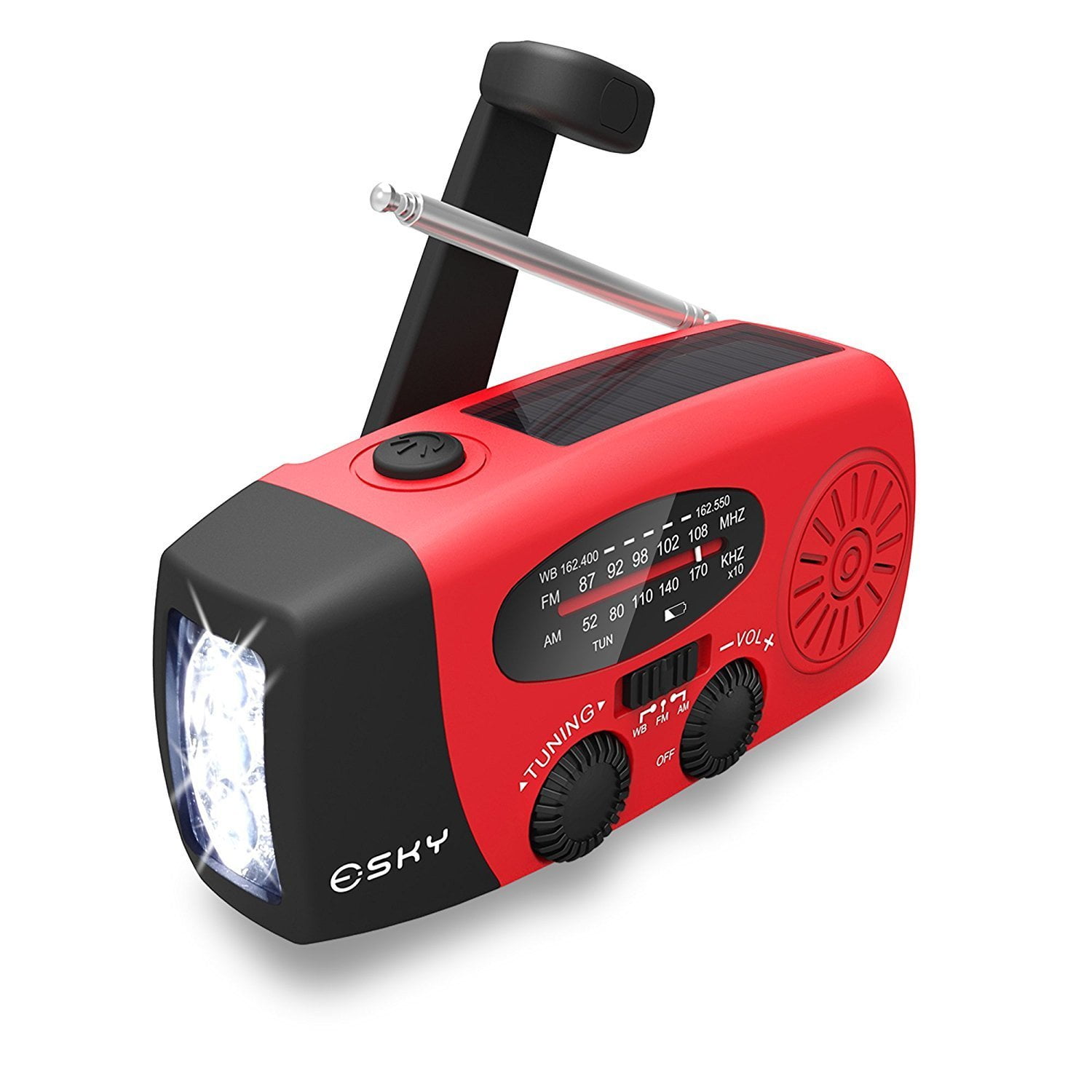 Esky Emergency Solar Hand Crank Radio, AM/FM/WB Weather Radio LED