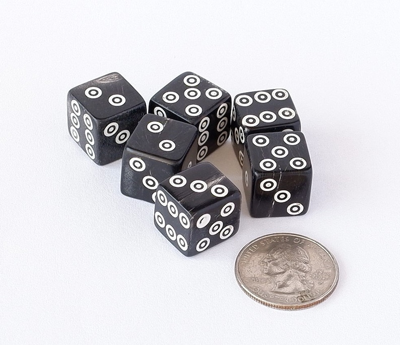 D6 Viking/Medieval Betting Bone Dice Set of 6 - (9/16 Inch or 14-15 mm) Thick (Horn)