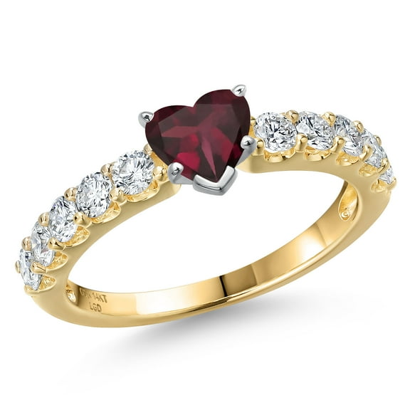 Gem Stone King 14K Two Tone Gold Red Rhodolite Garnet and Lab Grown Diamond Engagement Ring for Women | 1.20 Cttw | Heart Shape 5MM | Gemstone January Birthstone | Size 8