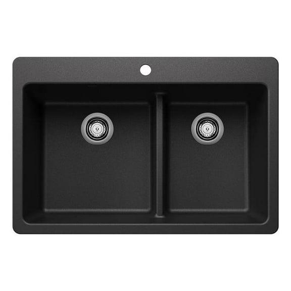 Blanco 443211 33 in. Liven Silgranti 60-40 Double Bowl Dual Mount Kitchen Sink with Low Divide - Anthracite