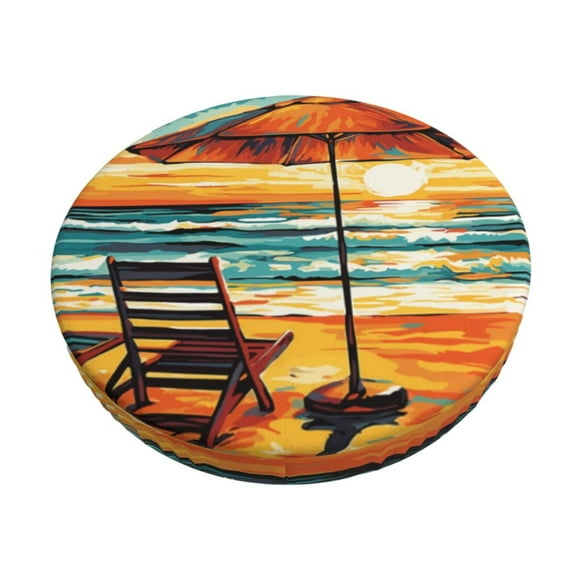Disketp Beach Umbrella Sunset Funda Redonda para Taburete, Funda de Cojín para Silla de Bar Suave y Elástica-13 inch
