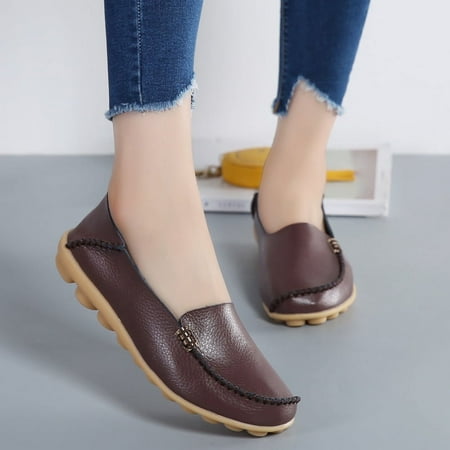 Going Outfits - DUOYANGJIASHA Women s Comfortable Loafers Casual Round Toe Moccasins Wild Driving Flats Soft Walking Shoes Women Slip On-brown42
