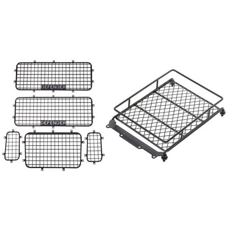 

5Pcs Metal Window Mesh Protective Net with Screws for 1/10 Traxxas -4 & 1x Metal Roof Rack Luggage Carrier