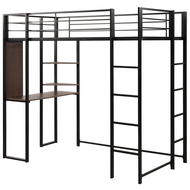 Costway Twin Size Metal Loft Bunk Bed Space-Saving Workstation Loft Bed ...