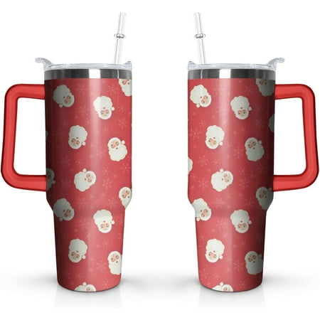 

40oz Christmas Tumbler with Handle and Straw Santa Claus Stainless Steel Insulated Cup Xmas Eve Coffee Mug Water Bottle Gifts for Women