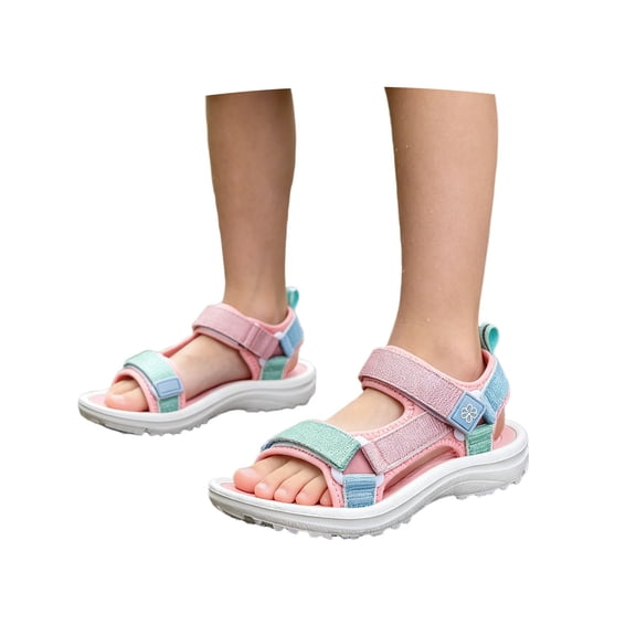 WAYUTE Girls Sandals Lightweight Soft Sole Hook and Loop Arch Support Casual Beach Shoes for Kids Stylish Patchwork Color Footwear,Pink,9.5 Y-10 Y