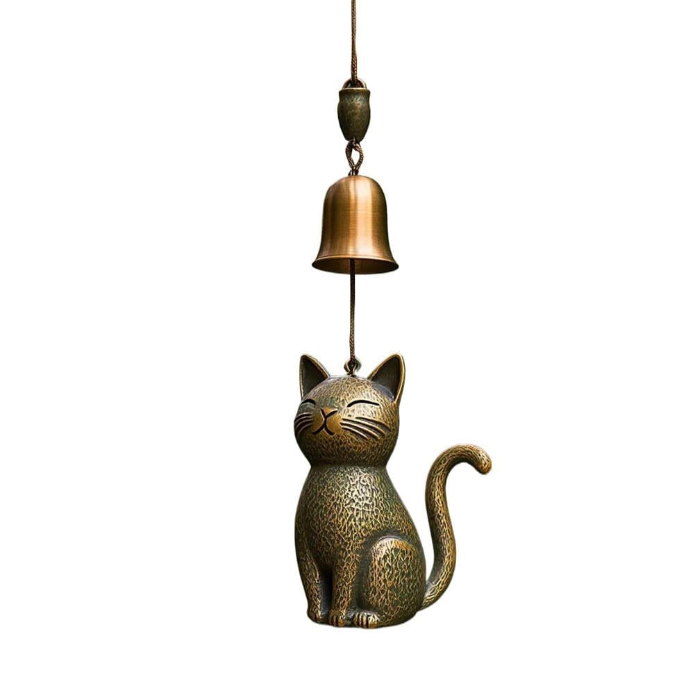 Cat Shaped Copper Wind Chime, Decorative Hanging Wind Bell for Indoor Outdoor Patio Balcony Garden, Cute Animal Home Decor