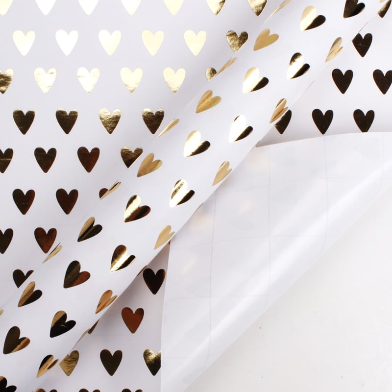 LaRibbons Everyday Foil Hearts Wrapping Paper White/Gold 30" x 10' Roll