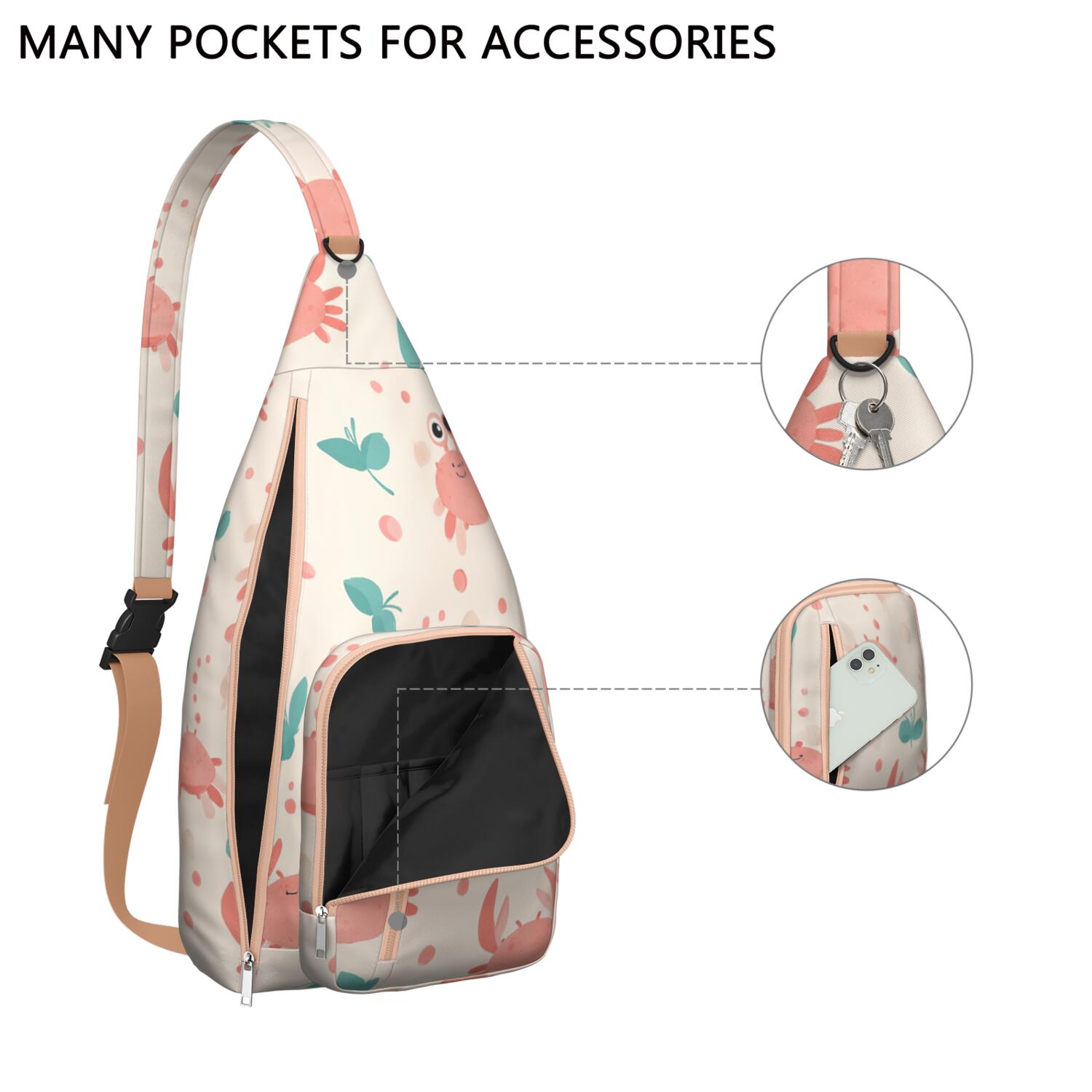 Stylish Crossbody Sling Bag Marine Adorable Crab Trendy Sling Backpack for Women/Men Adjustable Lightweight Travel Hiking Casual Daypack for Unisex