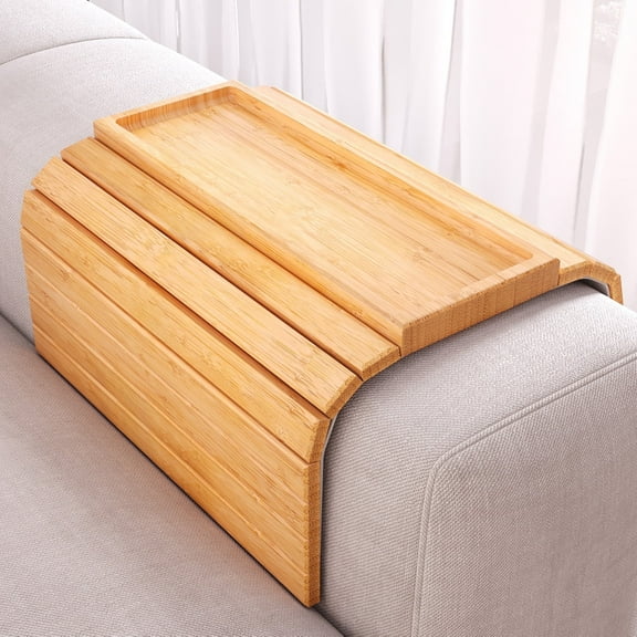 Danfoxer Sofa Arm Tray,Bamboo Folding Couch Arm Tray,Sofa Armrest Trays with Anti-Slip Pad for Drinks,Snacks,Phone,Remote Control（Natural）