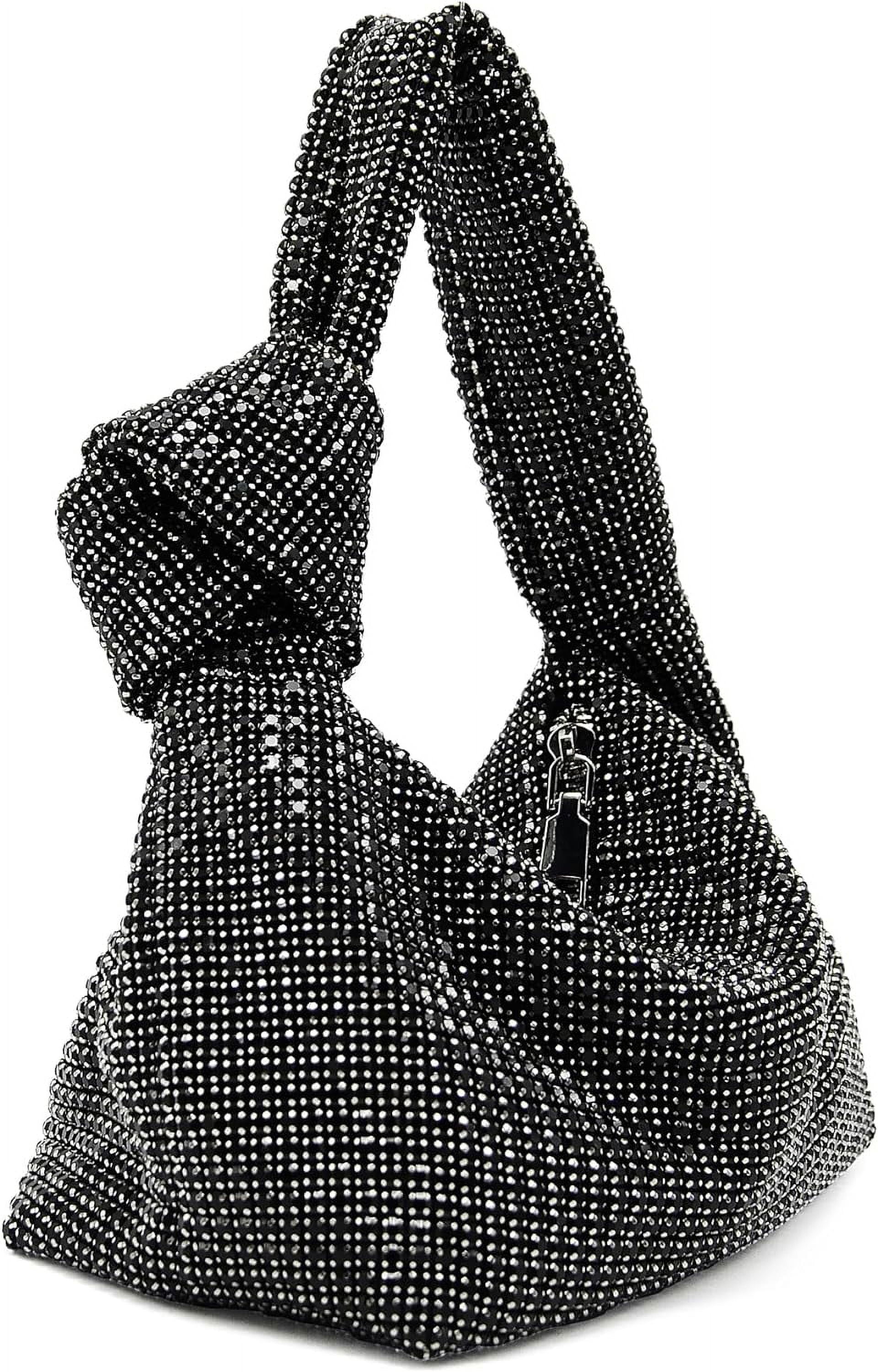 LinYooLi Women Knotted Handbag Sparkly Rhinestone Hobo Dumpling Bag Diamond Glitter Evening Clutch Purse