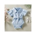 thumbnail image 2 of Qmyliery Baby Solid Color Turn-Down Collar Fly Sleeve Bodysuit with Waist Belt for Summer, 2 of 9