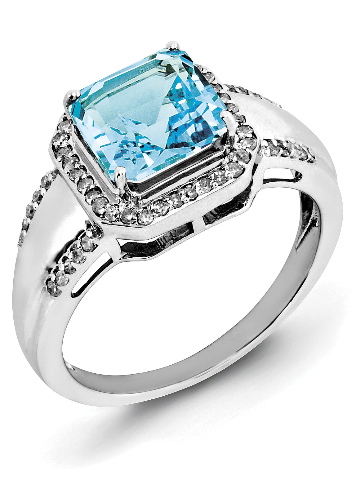 Jewels By Lux Sterling Silver Rhodium Diamond & Light Swiss Blue Topaz Ring Jewels By Lux Sterling Silver Rhodium Diamond & Light Swiss Blue Topaz Ring