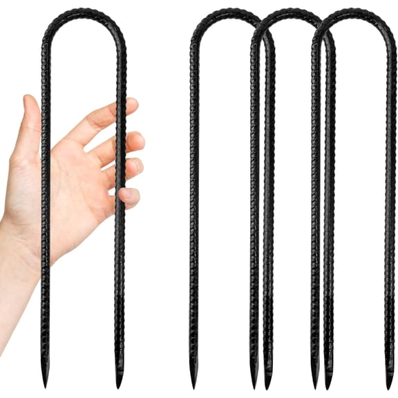 4 Pack Steel Rebar Stakes, 12 Inch Heavy Duty U Hook Metal Stake
